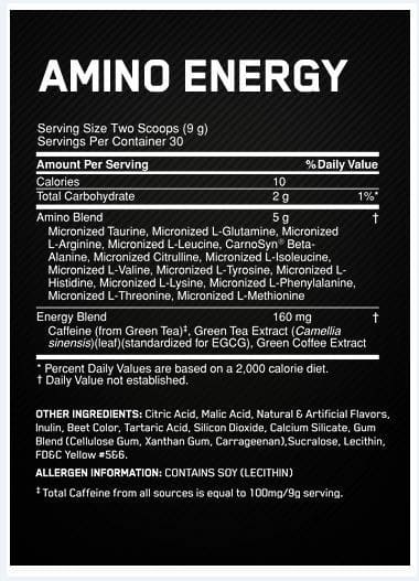 Amino Energy 30 serv tabla nutricional