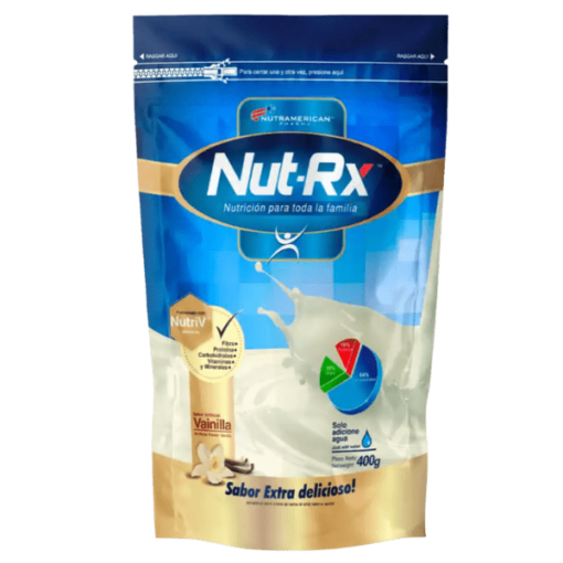 Nut Rx contiene vitaminas y minerales, así como fibra dietária con múltiples beneficios a nivel digestivo. Nut Rx es la fórmula nutricional avanzada que proporciona todos los nutrientes requeridos para una alimentación sana, completa y equilibrada.