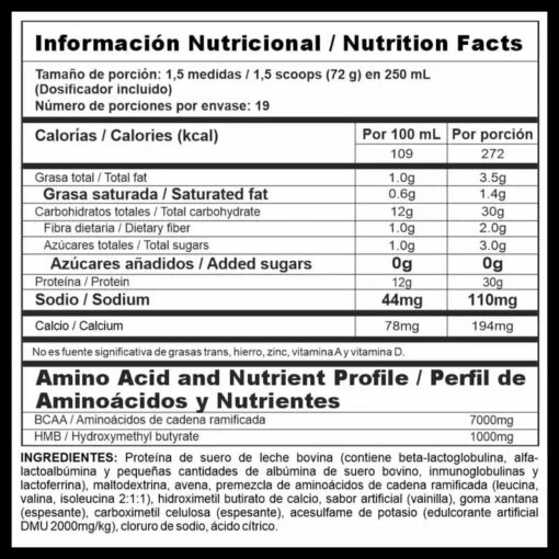 Bi-Pro mass tabla nutricional