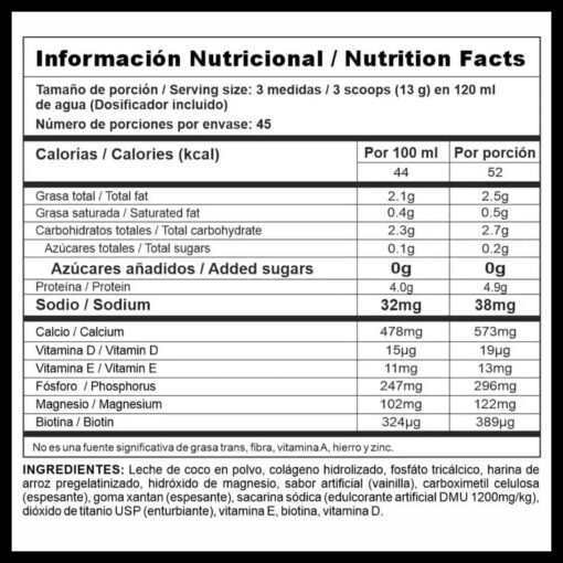 Collagen Stack tabla nutricional
