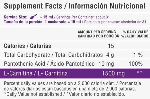 L-carnitina Healthy Sports Tabla Nutricional