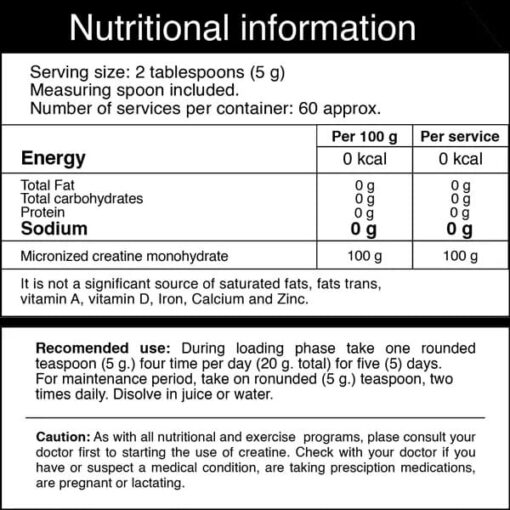 Creatina Iron Nutrition Tabla Nutricional
