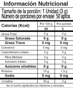 Tabla Nutricional Creatina monohidratada IMN 50 servicios