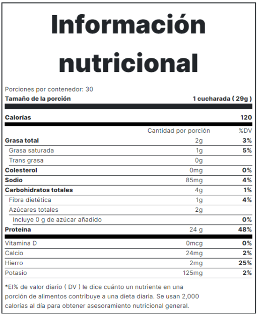 MRE LITE Whole Food Protein Tabla Nutricional