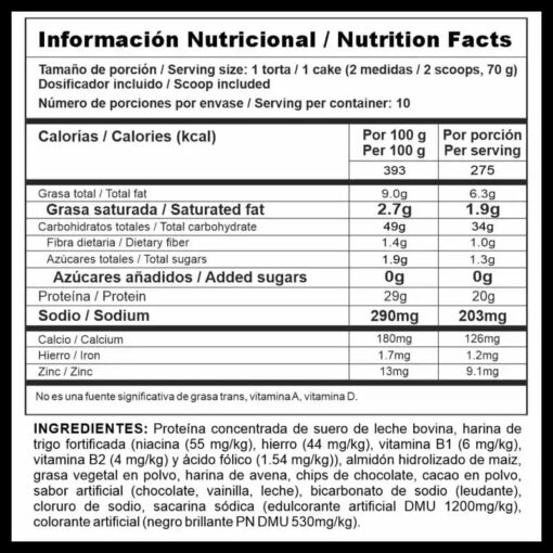 Protein Cake Chocolate Tabla Nutricional