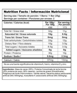 Protein Chocolate Tabla Nutricional