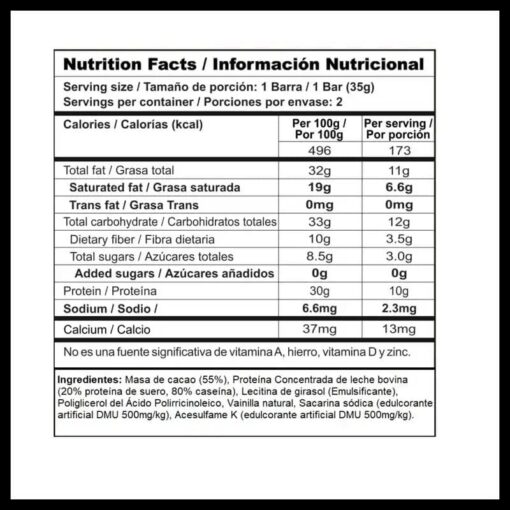 Protein Chocolate Tabla Nutricional