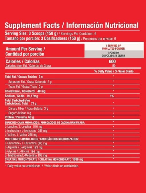Barbarus Healthy Sports tabla nutricional