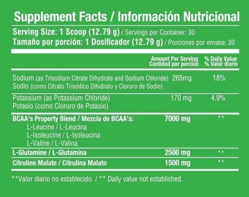 BCAA Healthy Sports tabla nutricional