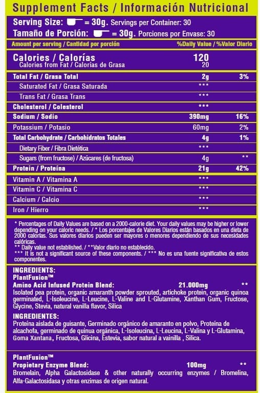 vegan protein tabla nutricional