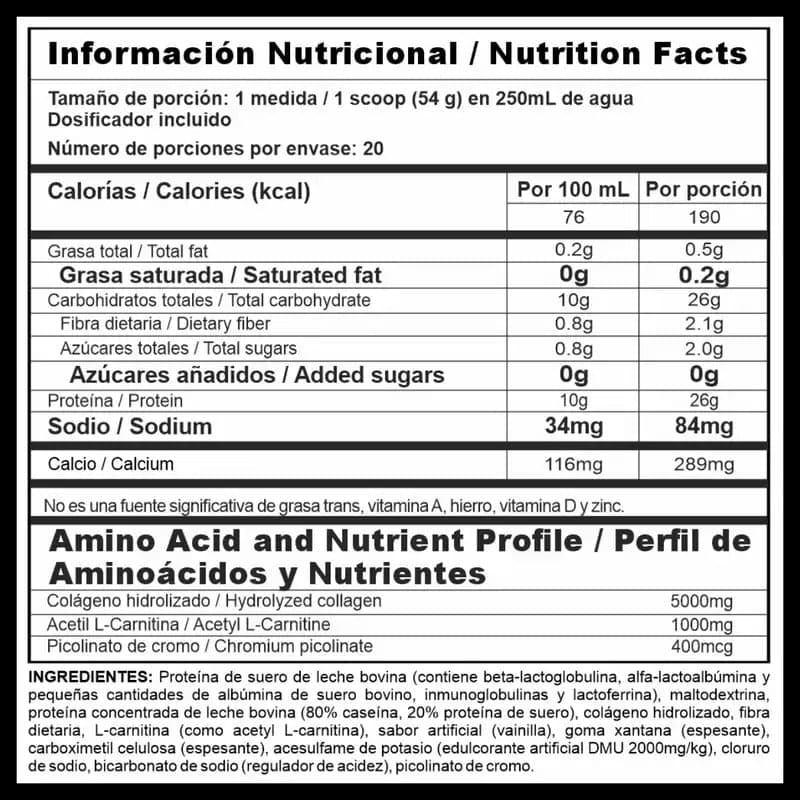 Bi-Pro Lite Tabla Nutricional
