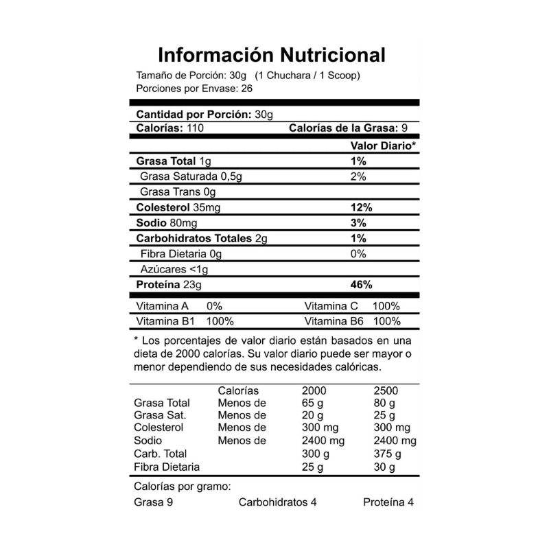 La Wey 1.72 lb Tabla Nutricional