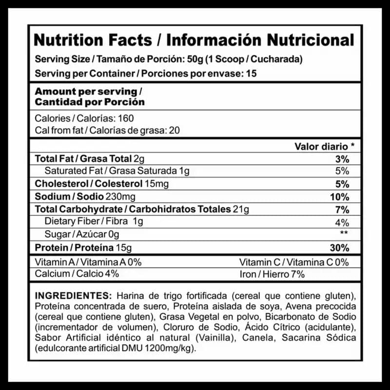 Protein Pancake Tradicional Tabla Nutricional